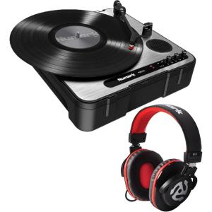 imageNumark PT01USB and Numark HF175  Portable Vinyl Record Player USB Turntable with Built in Speaker Power via Battery and DJ HeadphonesUSB Turntable with Headphones